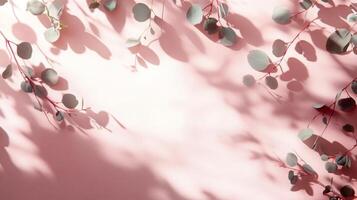 Eucalyptus leaf shadow play on a pink background perfect for nature inspired designs and creations photo