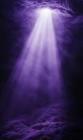 Ethereal violet light streaming through a cavernous space illuminating the mysterious terrain photo