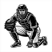 A catcher crouched behind home plate vector