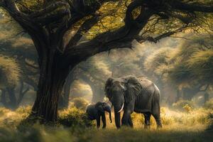 Elephant family in the forest photo