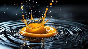 Orange liquid splashing into water photo