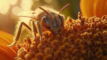 A bee is sitting on a sunflower photo