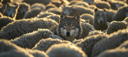 Wolf in a flock of sheep photo