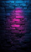 Aged brick wall bathed in vibrant neon lights creating a cyberpunk ambience wallpaper photo