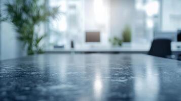 Elegant desktop surface in minimalist office setting featuring muted tones and blurred backdrop photo