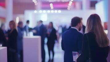 Blurred view of a business conference, networking event with diverse professionals photo