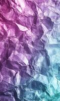 Abstract gradient crumpled paper texture with vibrant purple to cyan color transition photo
