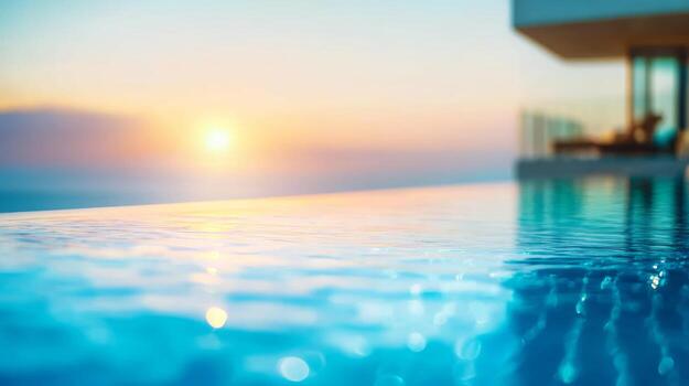 Serenity unfolds with an infinity pool overlooking the sunset, a moment of pure relaxation photo