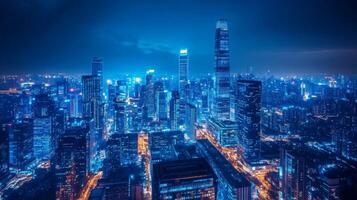 Mesmerizing view of illuminated cityscape at night showcasing urban brilliance and innovation photo