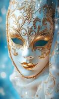 Elegance Unveiled A Mesmerizing Close Up of a Venetian Mask Adorned with Intricate Golden Details photo