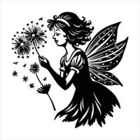 Dandelion Blowing In Wind. vector
