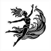 A graceful silhouette of a woman with flowing vector