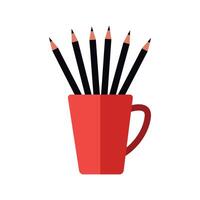 a red cup with pencils in it vector