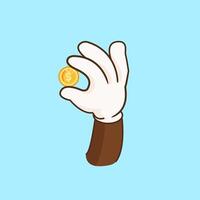Hand Cartoon Holding a Coin, Cartoon Design Illustration vector