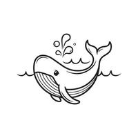 Hand drawn cute whale Doodle sketch style vector