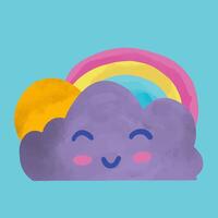 delightful illustration of a fluffy cloud with a happy smile and a colorful rainbow. vector