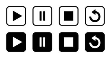 Play, pause, stop, and repeat icon on black square vector