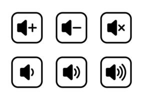 Audio volume icon set collection on square line. Sound speaker sign symbol vector