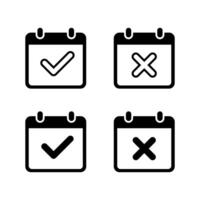 Calendar with check mark and x cross icon. Date planner sign symbol vector