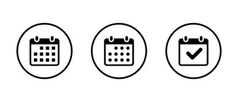 Calendar, event planner icon set on circle line. Deadline, date, reminder organizer sign symbol vector