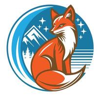 Fox and moon with blue mountain in the background vector