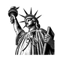 Liberty statue sketch engraving black and white outline. Scratch board imitation. illustrated in vintage line art style on a white background. vector