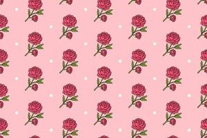 peony sprig flower with dot colorful seamless pattern on pink background. stem of peony doodle illustration pattern background. peony flower sprigs background for florist decor and merchandise vector