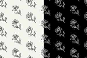 sprig of poppy flower doodle seamless pattern on black white background set. stem of poppies engraving pattern background. retro poppy flower sprigs background for florist decor and merchandise vector