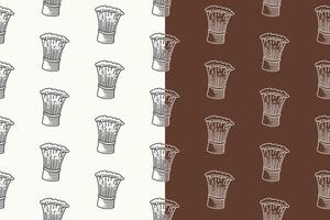 barber shaving brush with foam doodle seamless pattern on brown white background set. barber brush kit with cream engraving pattern background. retro brush shaver background for barbershop merchandise vector