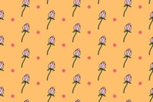 peony petal with star and flower colorful seamless pattern on peach background. peonies flower doodle illustration pattern background. peony petal flowers background for florist decor and merchandise vector