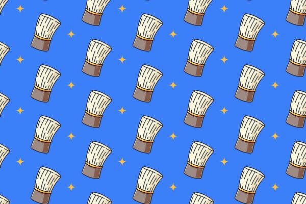 barber shaving brush with star colorful seamless pattern on blue background set. doodle barber comb with light illustration pattern background. barber scrub background for barbershop merchandise