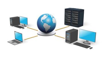 3D Lan network diagram for business and technology concept. WAN of computer networking on white background. vector