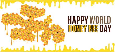 Little bees and honeycomb background suitable for world honey bee day. vector