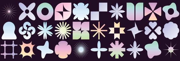 set of brutalist geometric shapes. gradient abstract minimalist figures, stars, flows, and circles. Modern graphic design elements vector