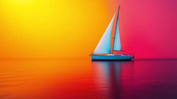 Sailboat glides gently across calm waters under a vibrant sunset sky. photo