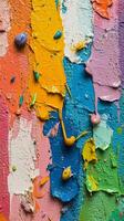 Colorful abstract paint drips create vibrant textures on a canvas surface. photo