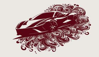 Illustration of a sports car with swirls vector