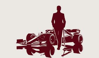 A man in a suit standing next to a racing car vector