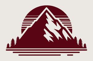 A mountain with trees and a sun in the background vector