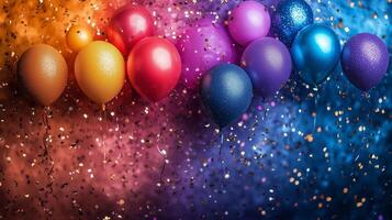 Colorful balloons with confetti create a festive atmosphere for celebration events. photo