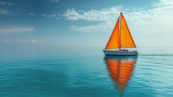 Sailboat gliding through calm blue waters under a clear sky. photo