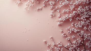 Delicate pink blossoms arranged on a soft pink background for a serene aesthetic. photo