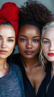 Diverse group of women posing together with confidence in a bright indoor setting. photo