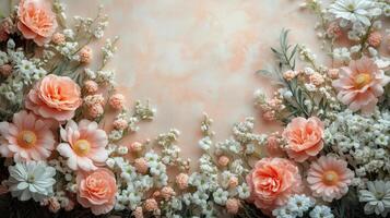 Colorful floral arrangement featuring pink and white blossoms on a soft background. photo