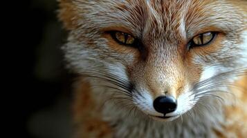 Close view of a fox displaying sharp features and intense gaze in a natural habitat during daylight. photo