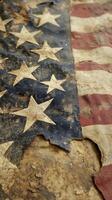 Historical worn American flag with faded colors and texture details. photo