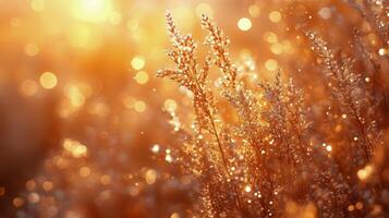 Sparkling golden grass glows in warm sunlight during evening hours. photo