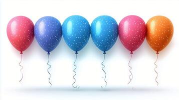 Colorful balloons in vibrant hues lined up for a celebration at a party venue. photo