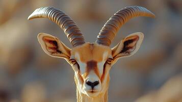 Majestic gazelle with impressive horns captured in natural habitat during daylight. photo