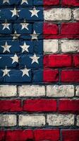 Mural of United States flag painted on a brick wall in an urban environment. photo